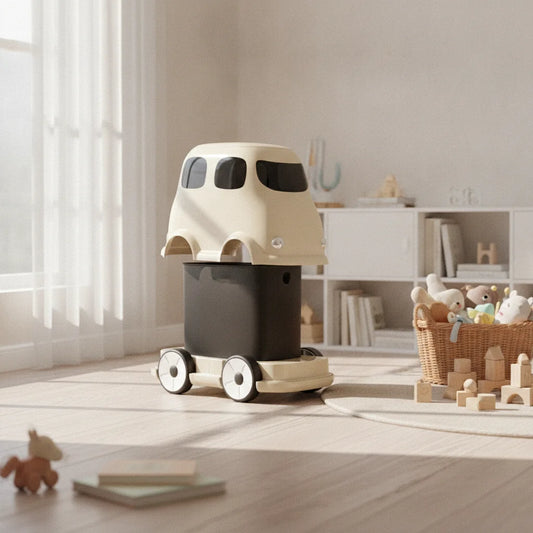 Bus-Shaped Trash Can Glossy Car-Shaped Trash Can Car Garbage Bin Wheel-Style Base Home Storage Portable